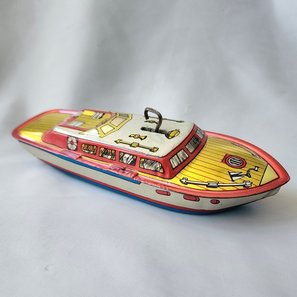 Original Mark I Tin Litho Wind Up Toy Boat Cabin Cruiser‎ Made in Japan Rare OG